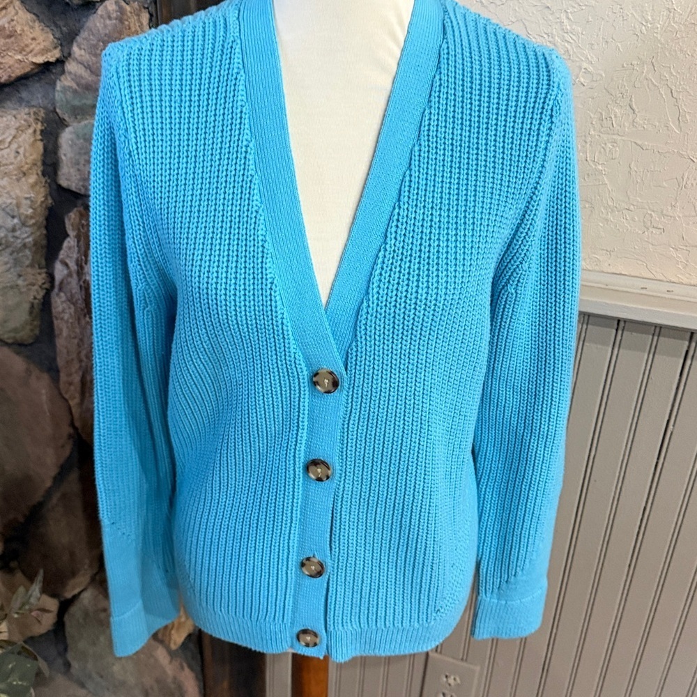 LOFT Vibrant Blue Button-Up Cardigan
